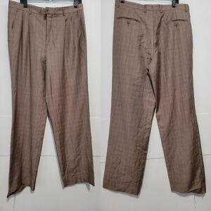 Pamoni Voque London Men's Wool Blend Plaid Pants Brown Size 35